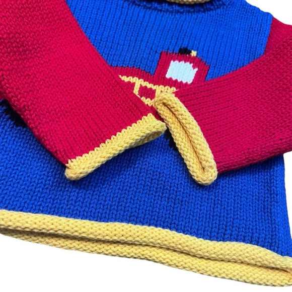 Vintage Handmade Firetruck Sweater | Toddler 12M–2T | Bright Primary Knit - Picture 3 of 5